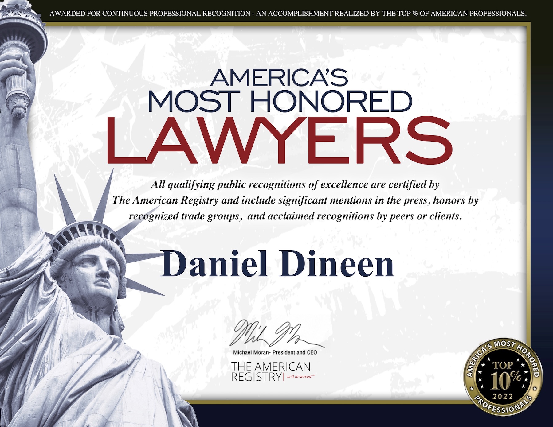 Daniel Dineen Americas Most Honored Lawyers 2022